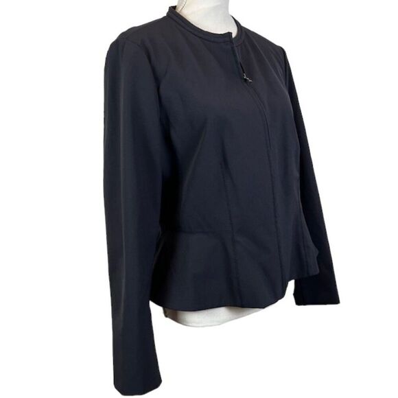 Rebecca Taylor Ava Peplum Jacket Zipper Front Scuba Black Size 14 - Picture 4 of 13